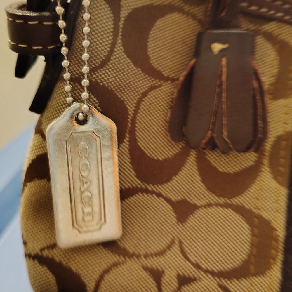 Coach 8K09 Y2K Signature Stripe Demi Bag Brown Suede Baguette 2006 - Picture 3 of 5